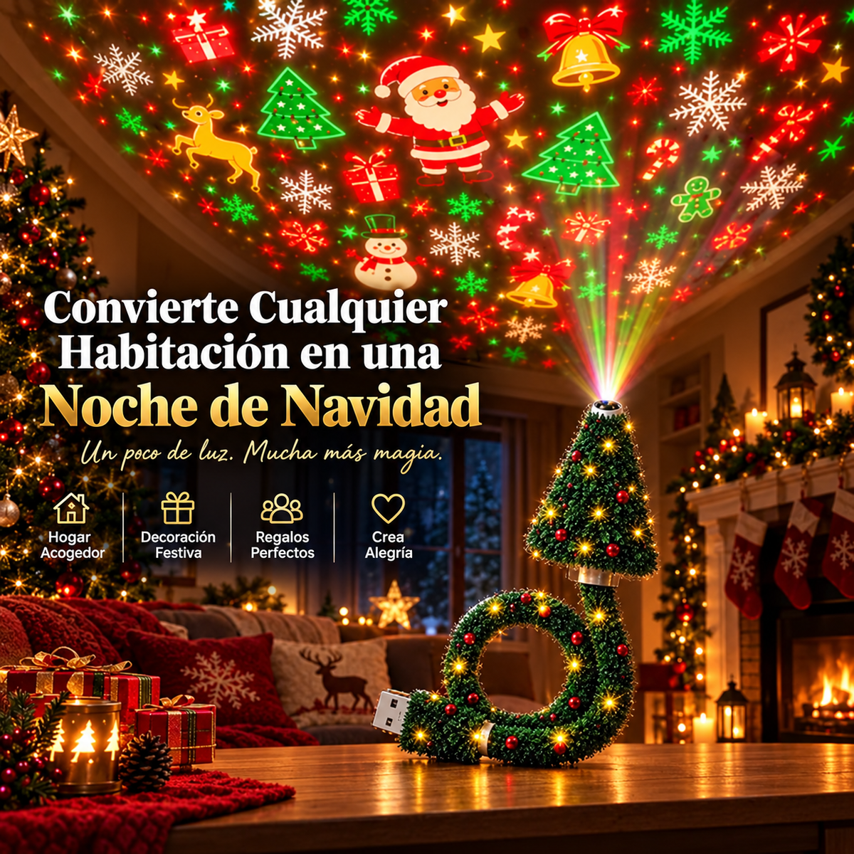 Árbol LED que proyecta Navidad en tu techo